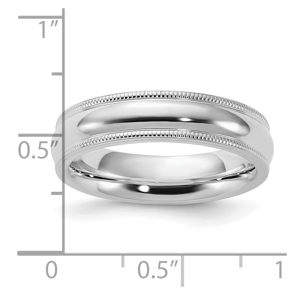 Sterling Silver Rhodium-Plated 5mm Comfort Fit Milgrain Band