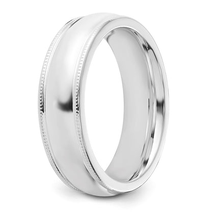 Sterling Silver 6mm Comfort Fit Half Round Milgrain Size 6.5 Band