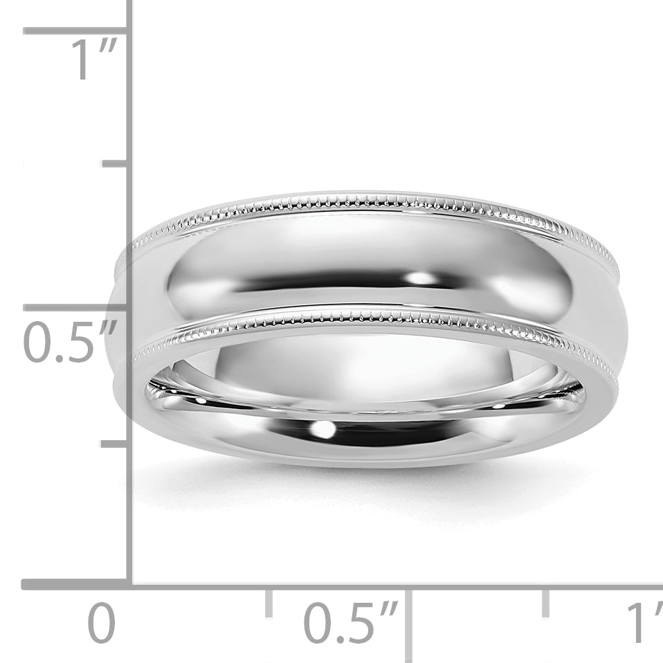 Sterling Silver Rhodium Plated 6mm Comfort Fit Milgrain Size 13.5 Band (Size 13.5 Only)