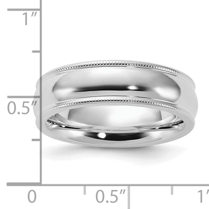 Sterling Silver Rhodium Plated 6mm Comfort Fit Milgrain Size 13.5 Band (Size 13.5 Only)