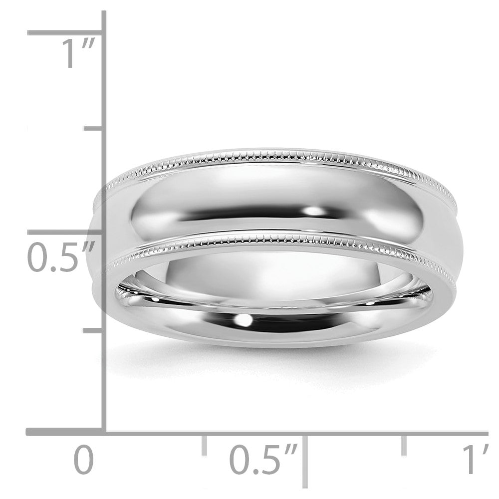 Sterling Silver Rhodium Plated 6mm Comfort Fit Milgrain Size 13.5 Band (Size 13.5 Only)