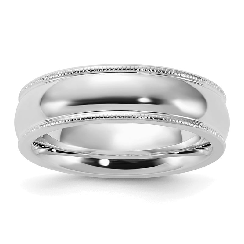 Sterling Silver Rhodium Plated 6mm Comfort Fit Milgrain Size 13.5 Band (Size 13.5 Only)