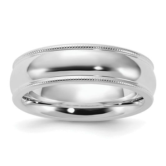 Sterling Silver Rhodium Plated 6mm Comfort Fit Milgrain Size 13.5 Band (Size 13.5 Only)