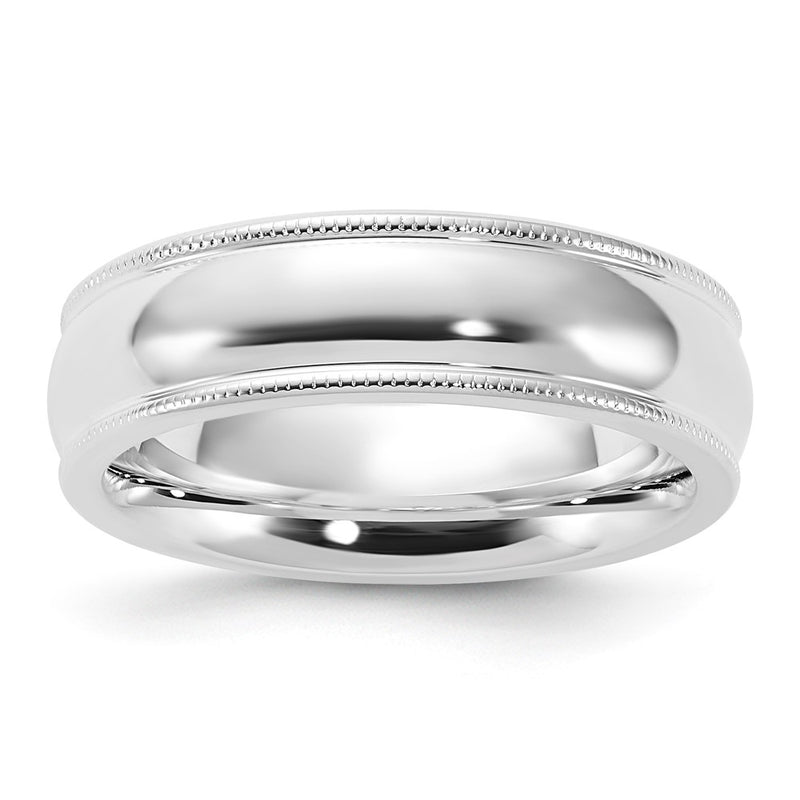 Sterling Silver Rhodium-Plated 6mm Milgrain Comfort Fit Band