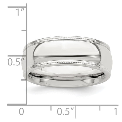 Sterling Silver 7mm Comfort Fit Half Round Milgrain Size 13 Band