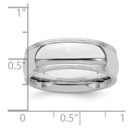Sterling Silver Rhodium-Plated 7mm Comfort Fit Milgrain Band