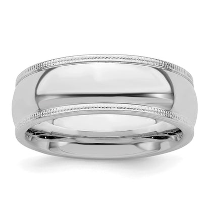 Sterling Silver Rhodium-Plated 7mm Comfort Fit Milgrain Band