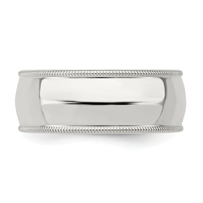 Sterling Silver 8mm Comfort Fit Half Round Milgrain Size 8 Band