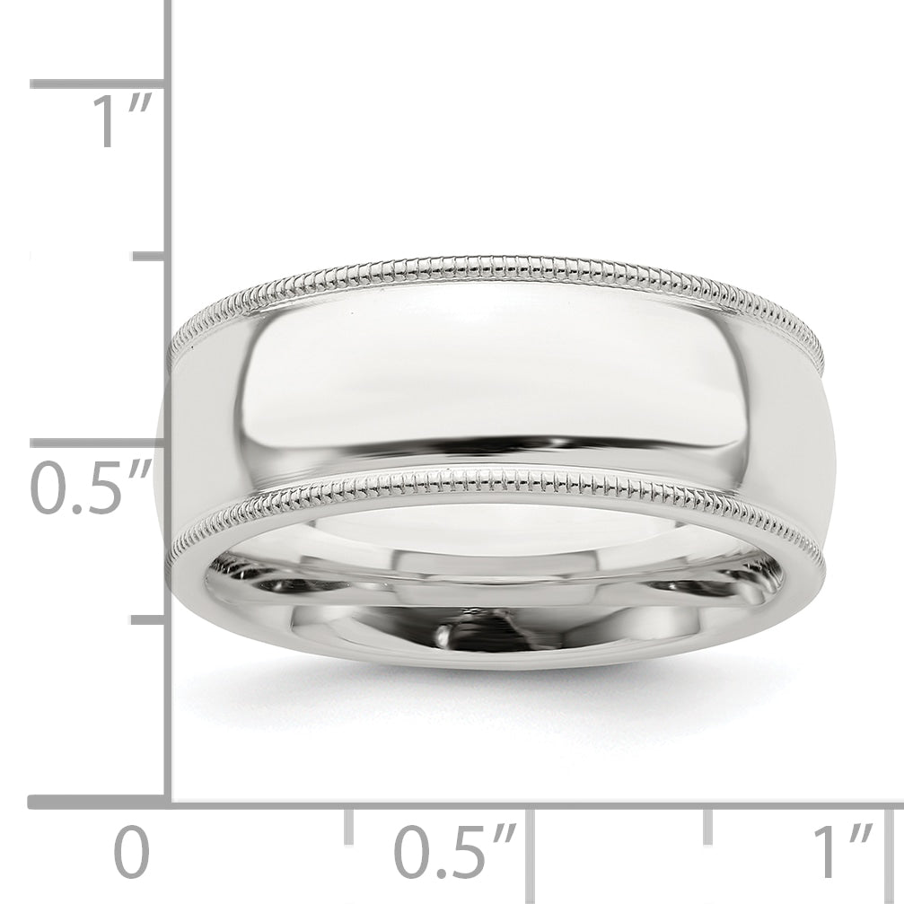 Sterling Silver 8mm Comfort Fit Half Round Milgrain Size 8.5 Band