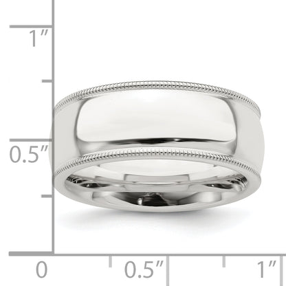 Sterling Silver 8mm Comfort Fit Half Round Milgrain Size 8.5 Band