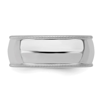 Sterling Silver Rhodium-Plated 8mm Comfort Fit Milgrain Band