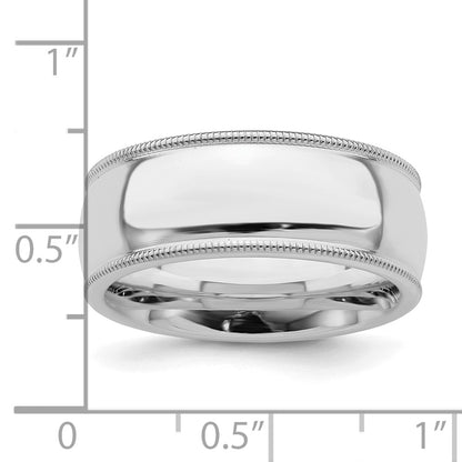 Sterling Silver Rhodium-Plated 8mm Comfort Fit Milgrain Band