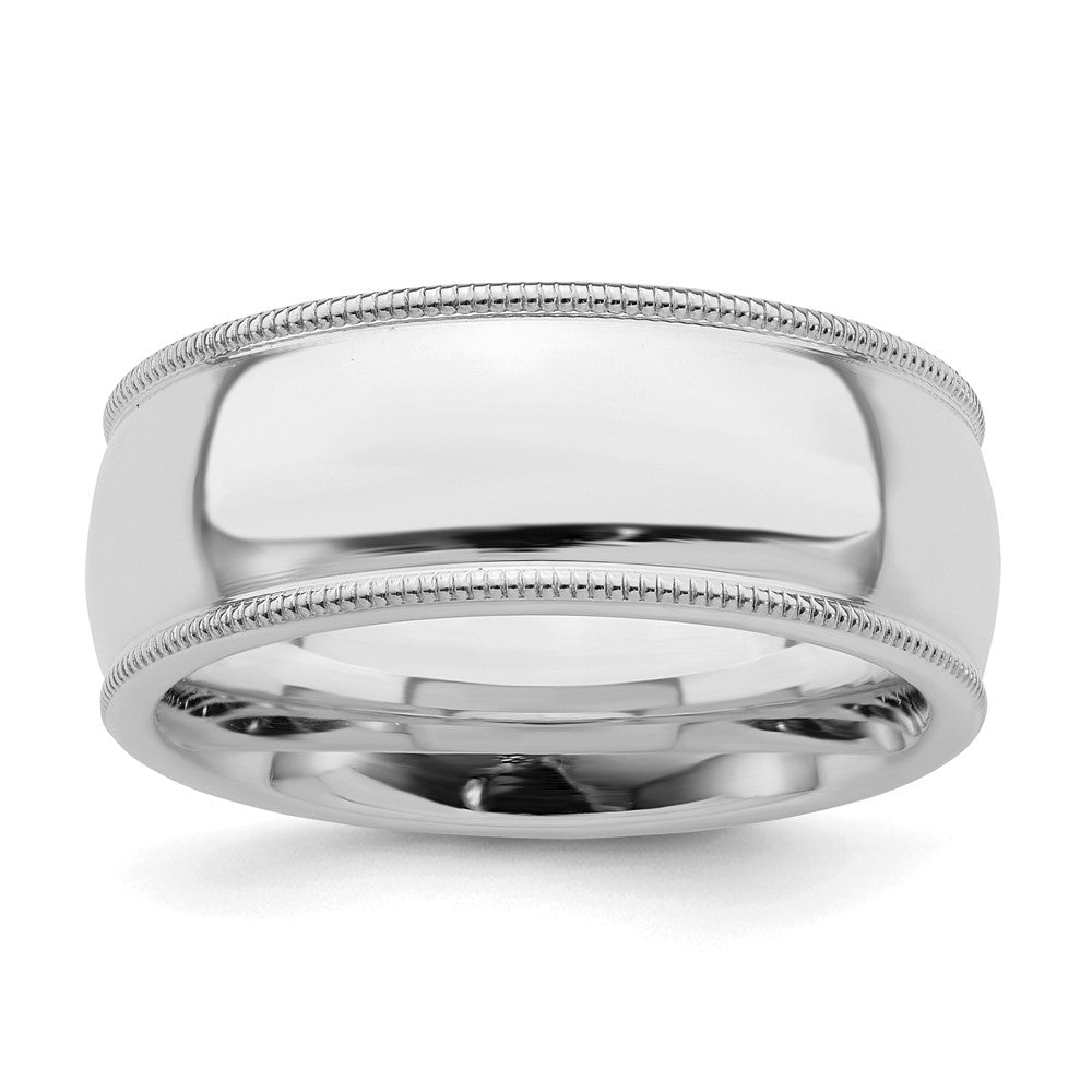 Sterling Silver Rhodium-Plated 8mm Comfort Fit Milgrain Band