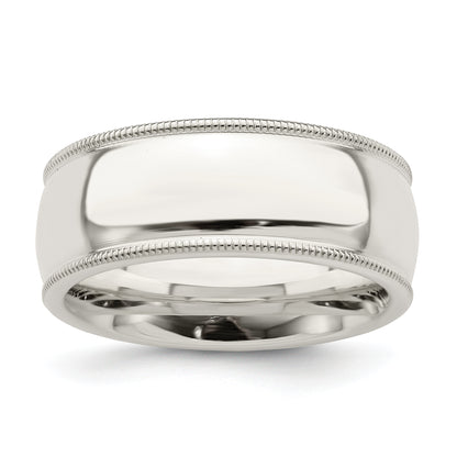 Sterling Silver 8mm Comfort Fit Half Round Milgrain Size 8 Band