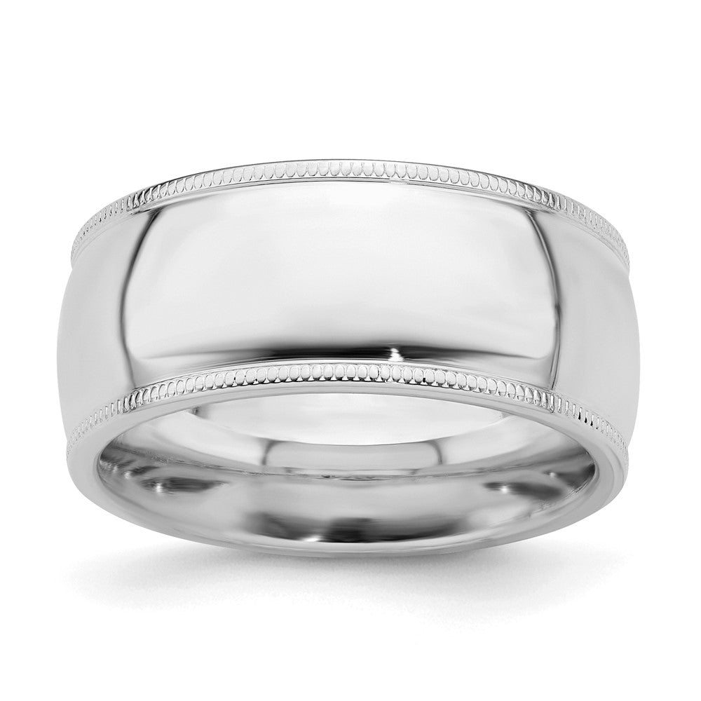 Sterling Silver Rhodium-Plated 9mm Comfort Fit Milgrain Band