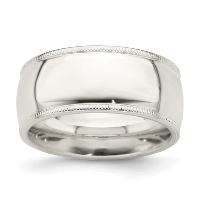 Sterling Silver 9mm Comfort Fit Half Round Milgrain Size 8 Band