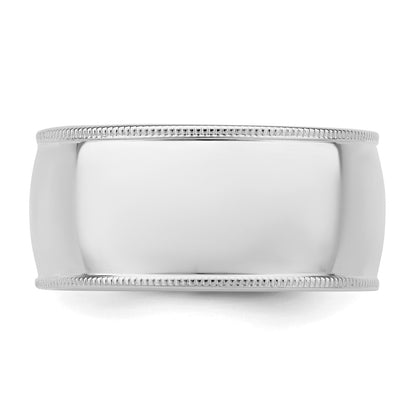 Sterling Silver Rhodium-Plated 10mm Comfort Fit Milgrain Band