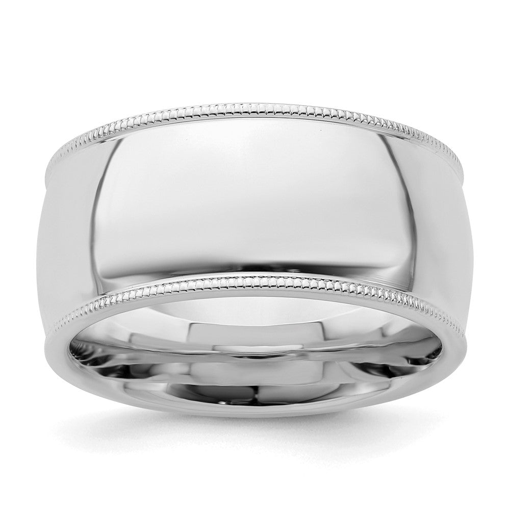 Sterling Silver Rhodium-Plated 10mm Comfort Fit Milgrain Band