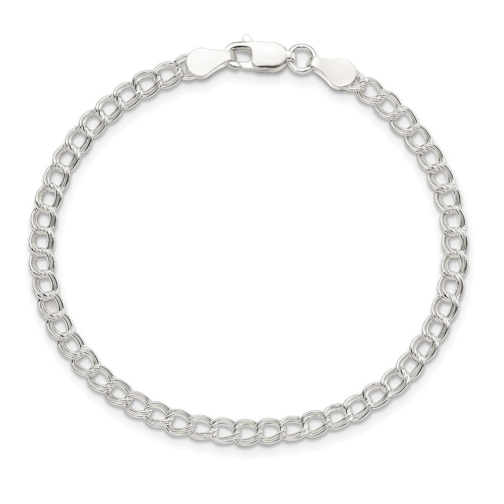 8 Inch Sterling Silver 3.5mm Solid Double Link Charm Bracelet