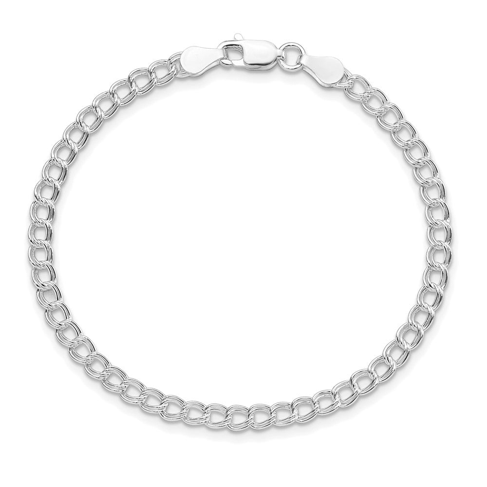 Sterling Silver Rhodium Plated 3.5mm Solid Double Link Charm Bracelet