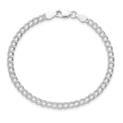 Sterling Silver Rhodium Plated 3.5mm Solid Double Link Charm Bracelet