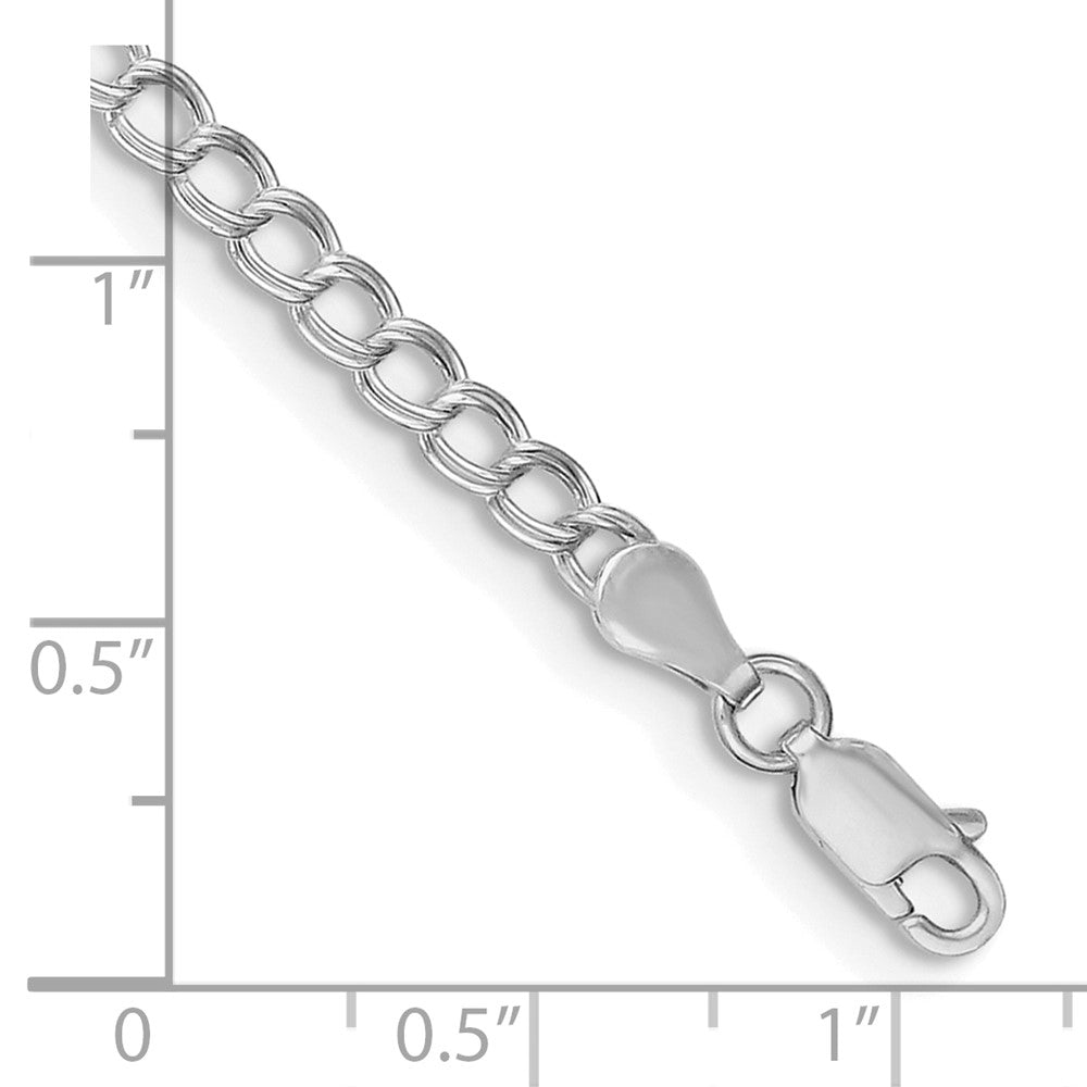 Sterling Silver Rhodium Plated 3.5mm Solid Double Link Charm Bracelet