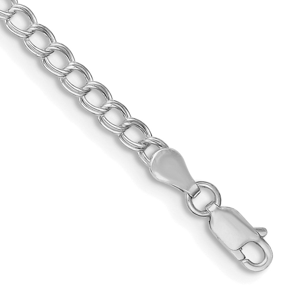 Sterling Silver Rhodium Plated 3.5mm Solid Double Link Charm Bracelet
