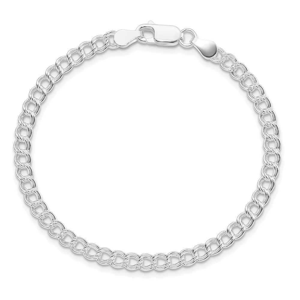 Sterling Silver Rhodium-Plated 4.25mm Double Link Charm Bracelet
