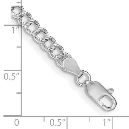 Sterling Silver Rhodium-Plated 4.25mm Double Link Charm Bracelet