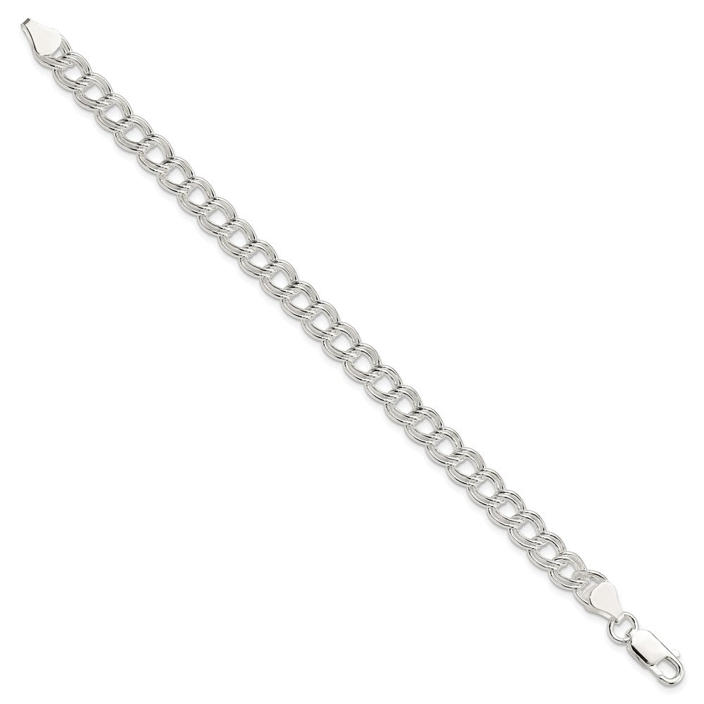 8 Inch Sterling Silver 7mm Double Link Charm Bracelet