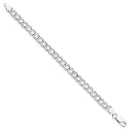 8 Inch Sterling Silver 7mm Double Link Charm Bracelet