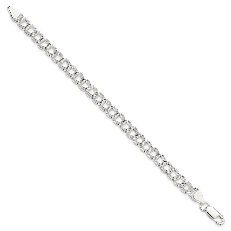 8 Inch Sterling Silver 7mm Double Link Charm Bracelet