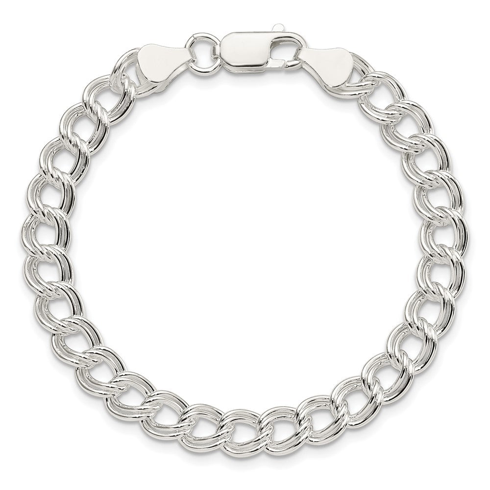 8 Inch Sterling Silver 7mm Double Link Charm Bracelet