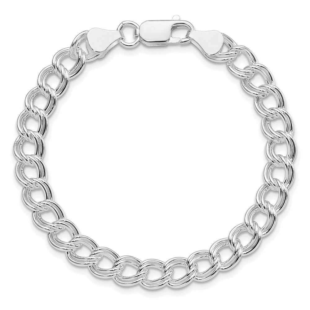 Sterling Silver Rhodium-Plated 7mm Double Link Charm Bracelet