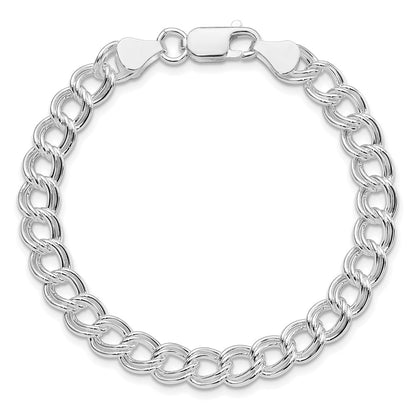 Sterling Silver Rhodium-Plated 7mm Double Link Charm Bracelet