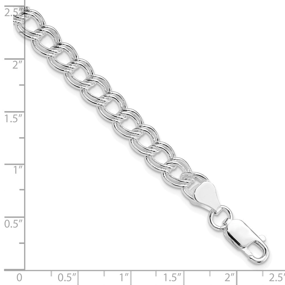 Sterling Silver Rhodium-Plated 7mm Double Link Charm Bracelet