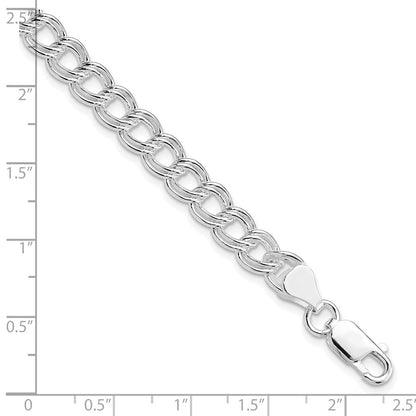 Sterling Silver Rhodium-Plated 7mm Double Link Charm Bracelet