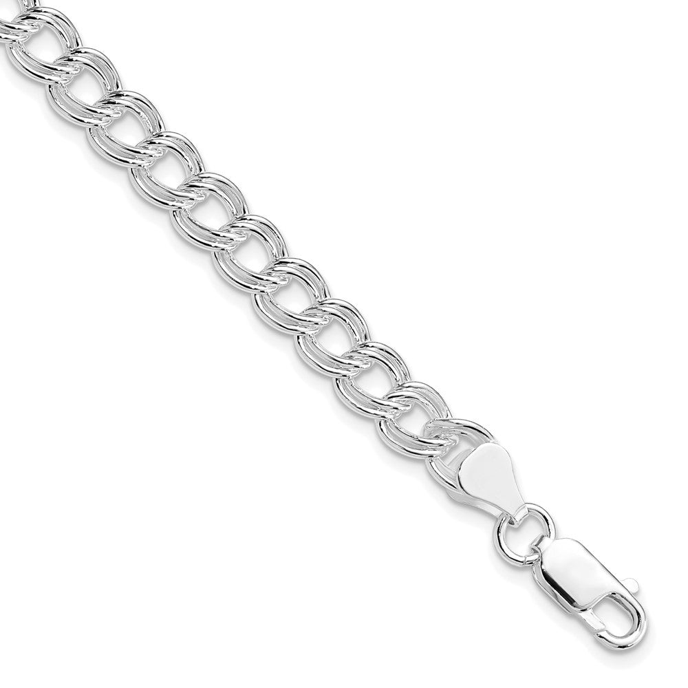 Sterling Silver Rhodium-Plated 7mm Double Link Charm Bracelet