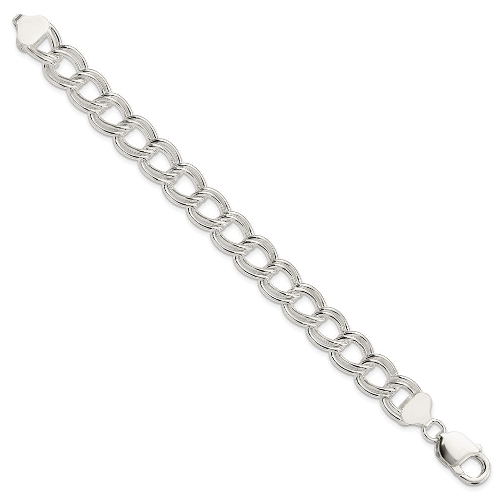 7 Inch Sterling Silver 11.5mm Solid Double Link Charm Bracelet