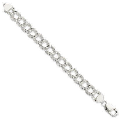 7 Inch Sterling Silver 11.5mm Solid Double Link Charm Bracelet