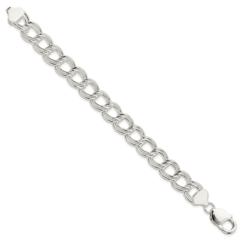 7 Inch Sterling Silver 11.5mm Solid Double Link Charm Bracelet