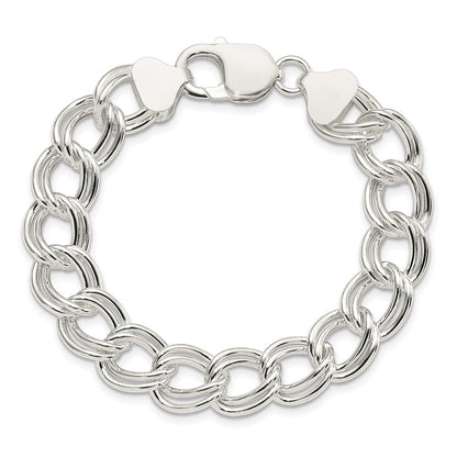 8 Inch Sterling Silver 11.5mm Solid Double Link Charm Bracelet