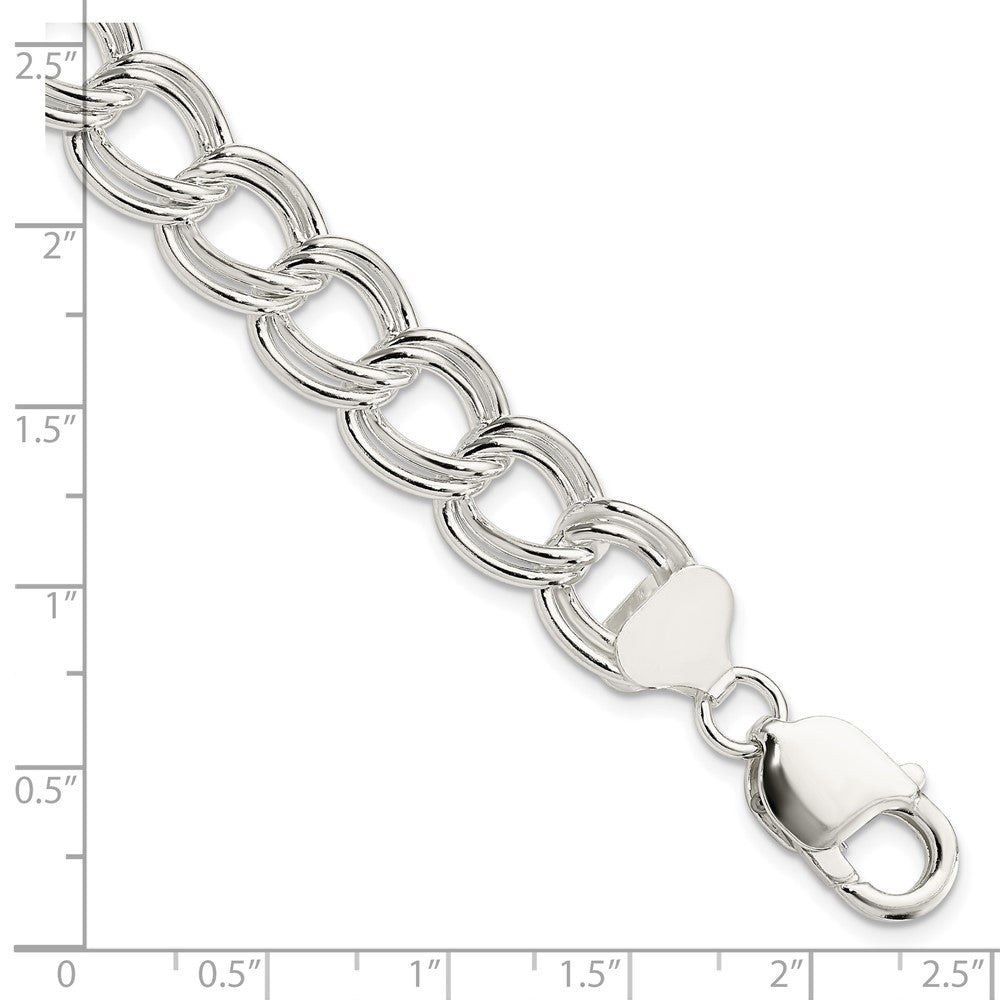 7 Inch Sterling Silver 11.5mm Solid Double Link Charm Bracelet