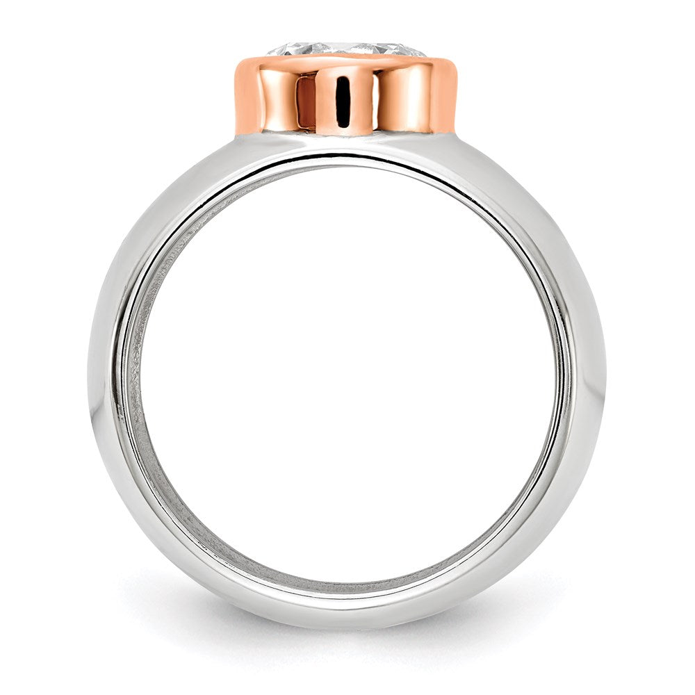 Sterling Silver Cheryl M Rhodium-Plated And Rose Gold-Plated Accent Brilliant-Cut Cz Bezel Ring