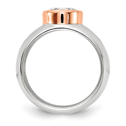 Sterling Silver Cheryl M Rhodium-Plated And Rose Gold-Plated Accent Brilliant-Cut Cz Bezel Ring