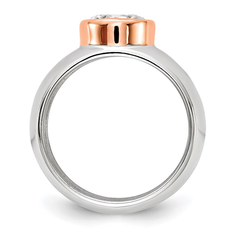 Sterling Silver Cheryl M Rhodium-Plated And Rose Gold-Plated Accent Brilliant-Cut Cz Bezel Ring