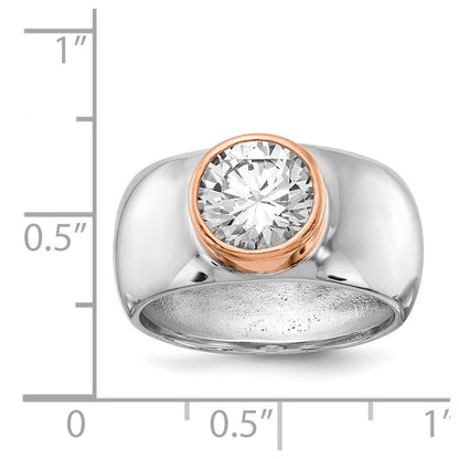 Sterling Silver Cheryl M Rhodium-Plated And Rose Gold-Plated Accent Brilliant-Cut Cz Bezel Ring