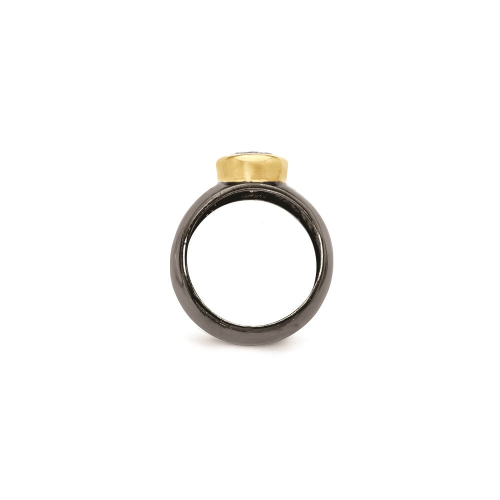 Sterling Silver Gold-Plated W/Black Rhodium Cz Ring
