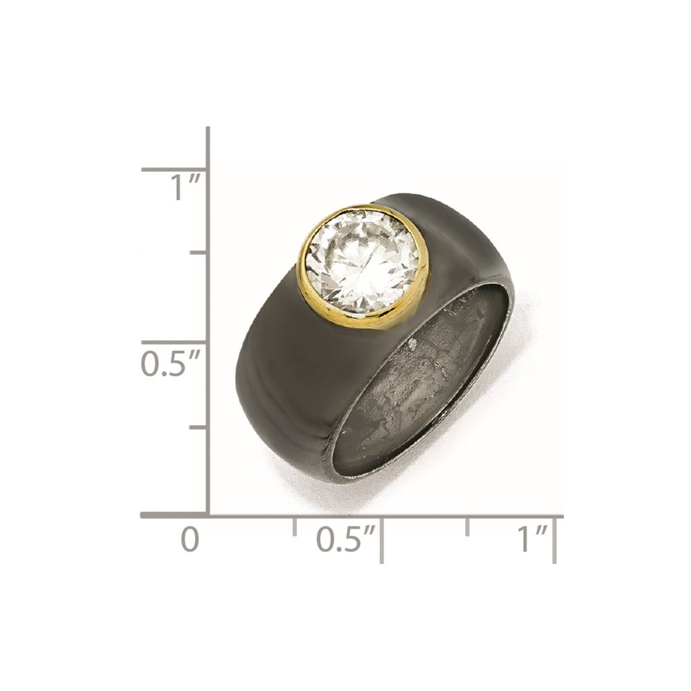 Sterling Silver Gold-Plated W/Black Rhodium Cz Ring