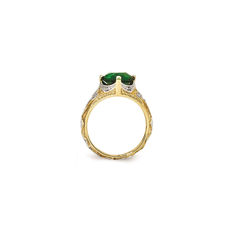 Sterling Silver Gold-Plated Glass Simulated Emerald & Cz Ring